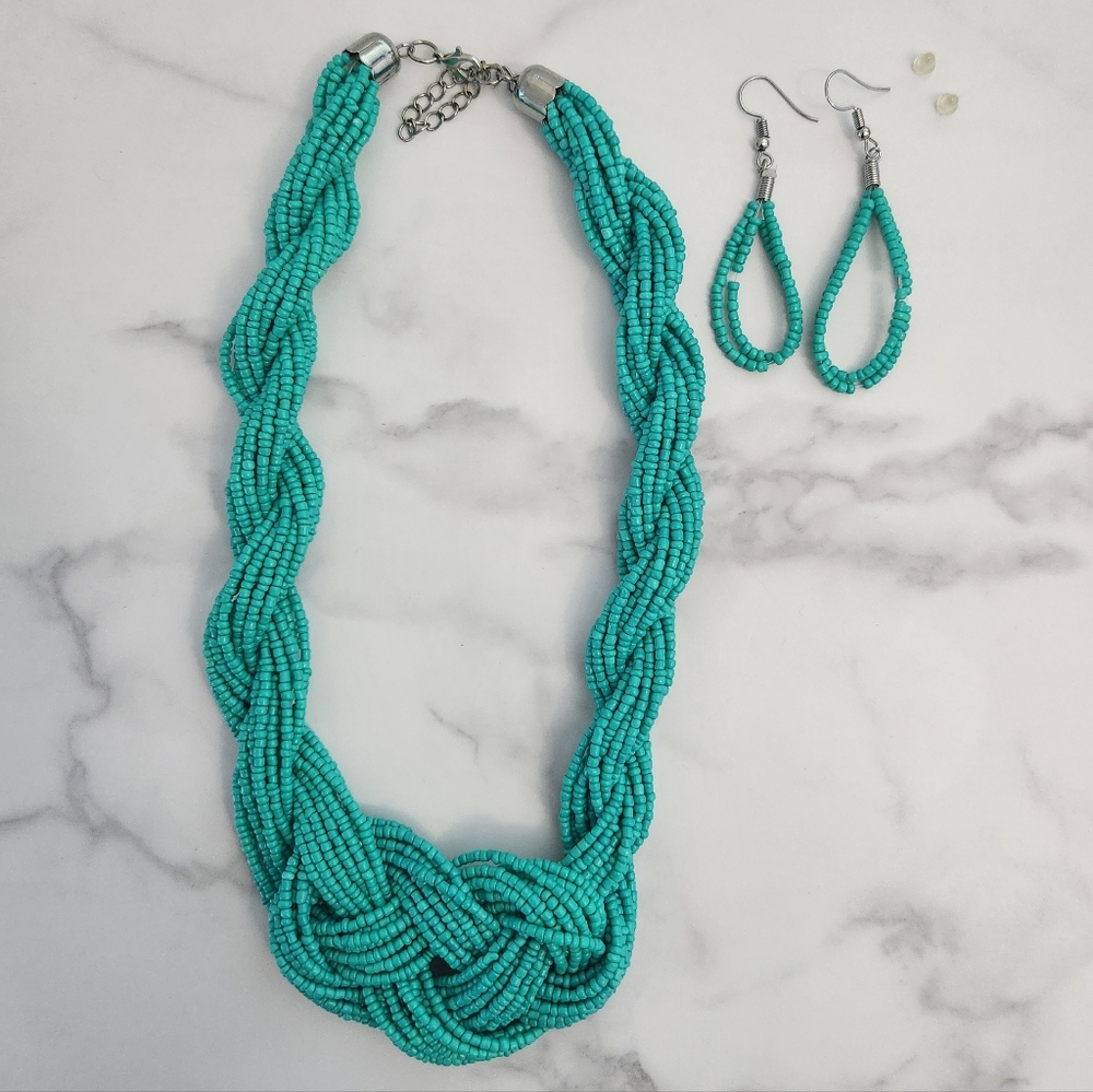 Paparazzi Turquoise Beaded Necklace & Earring Set Statement Style - Picture 5 of 9